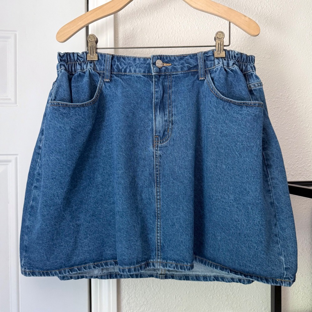 SHINY BY NATURE blue cotton denim jean pull on mini skirt